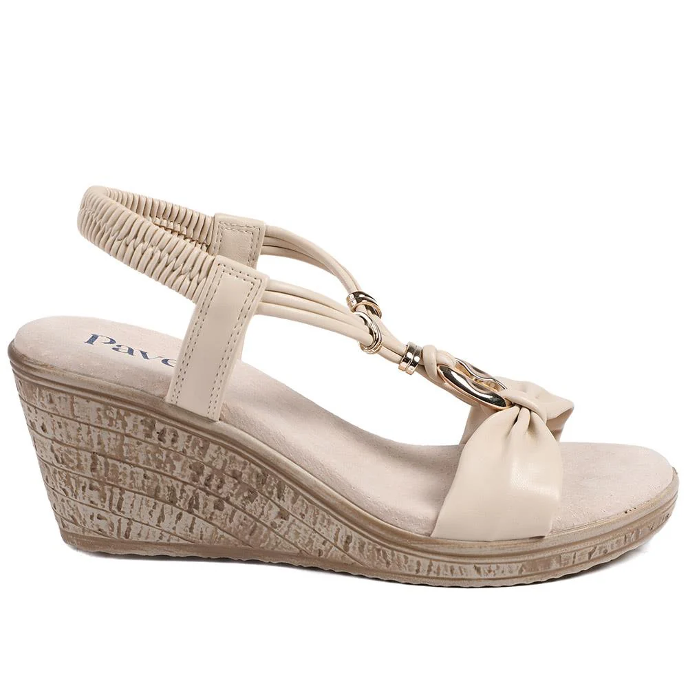 Bow Detail Wedge Slingback Sandals - BAIZH43045 / 329 116 - Beige - Image 3
