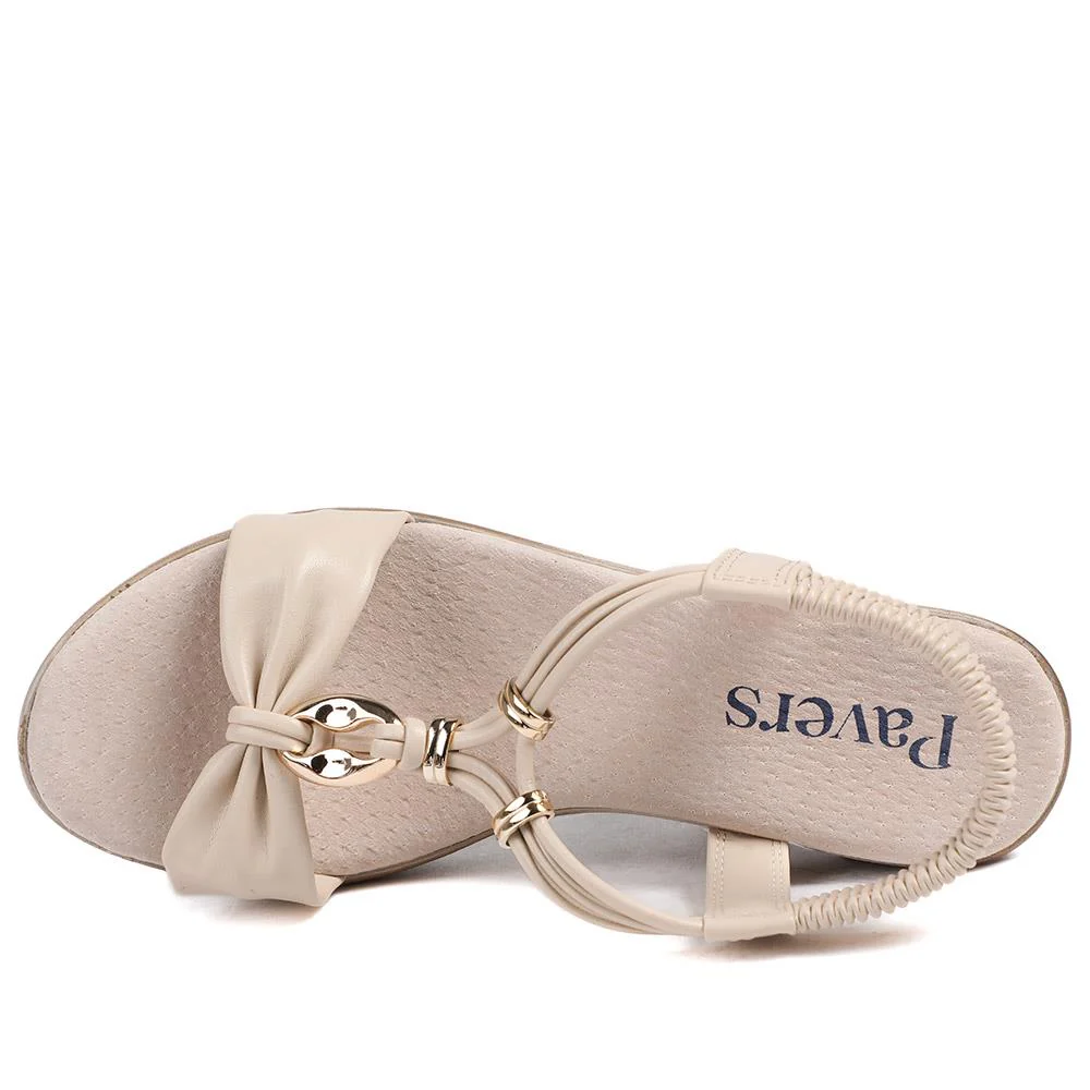 Bow Detail Wedge Slingback Sandals - BAIZH43045 / 329 116 - Beige - Image 5