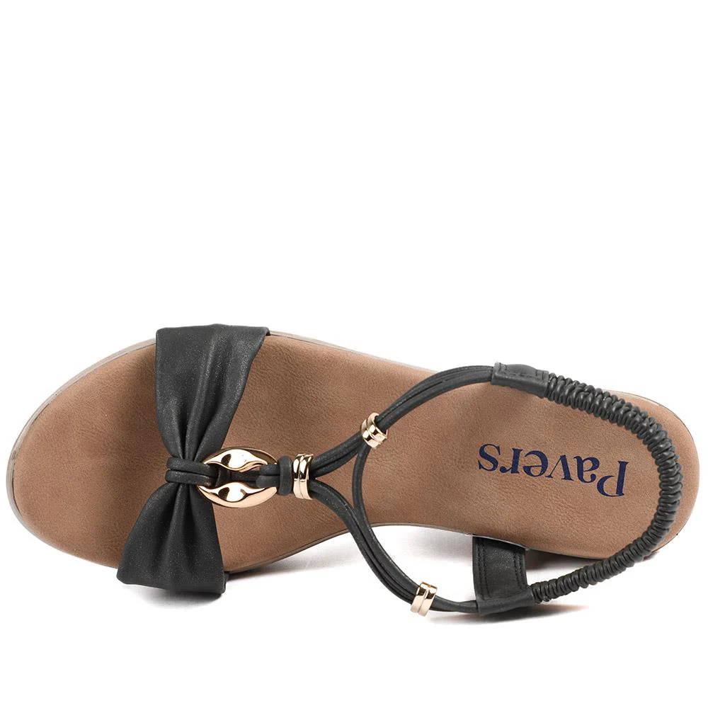 Bow Detail Wedge Slingback Sandals - BAIZH43045 / 329 116 - Black - Image 5