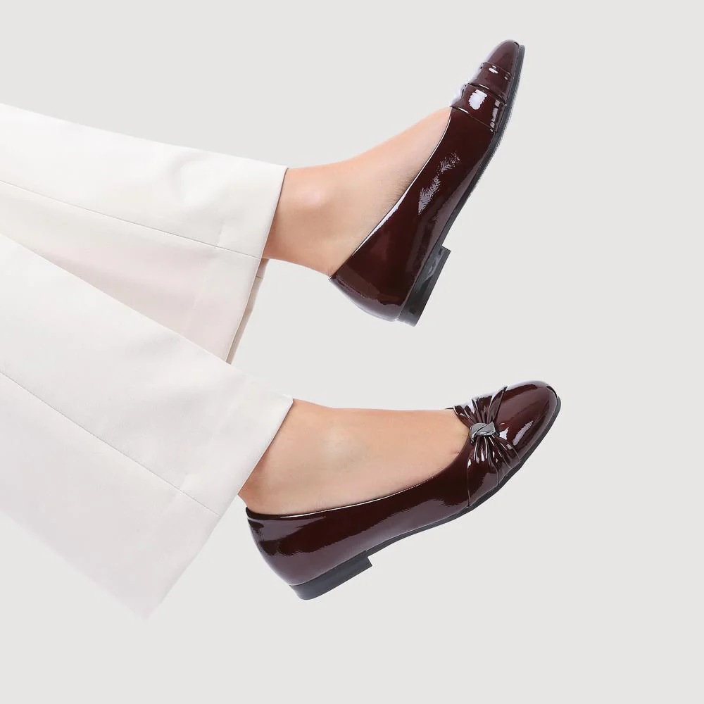 Bow-Detailed Heeled Ballet Pumps - WK42022 / 328 125 - Burgundy Patent - Image 5