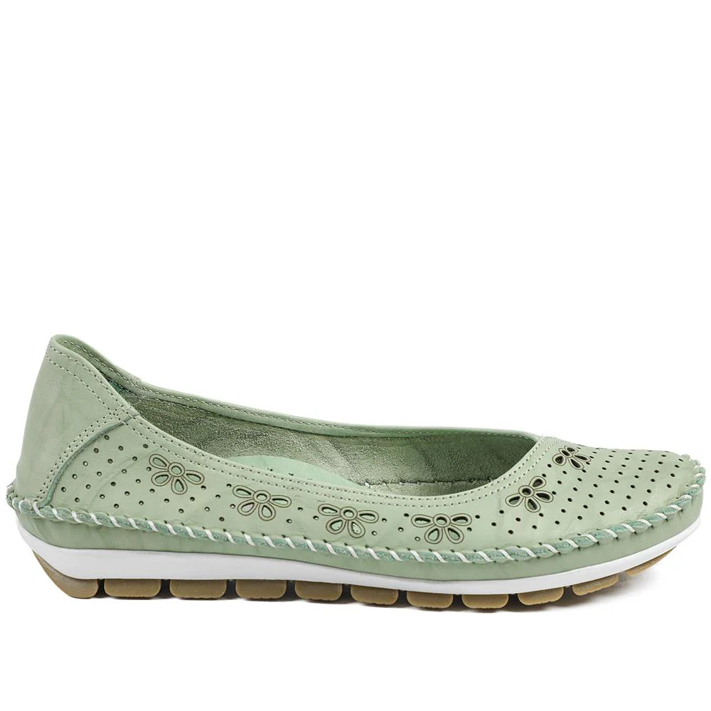 Breathable All Leather Grippy Pumps - SIMIN43001 / 329 020 - Lime - Image 3