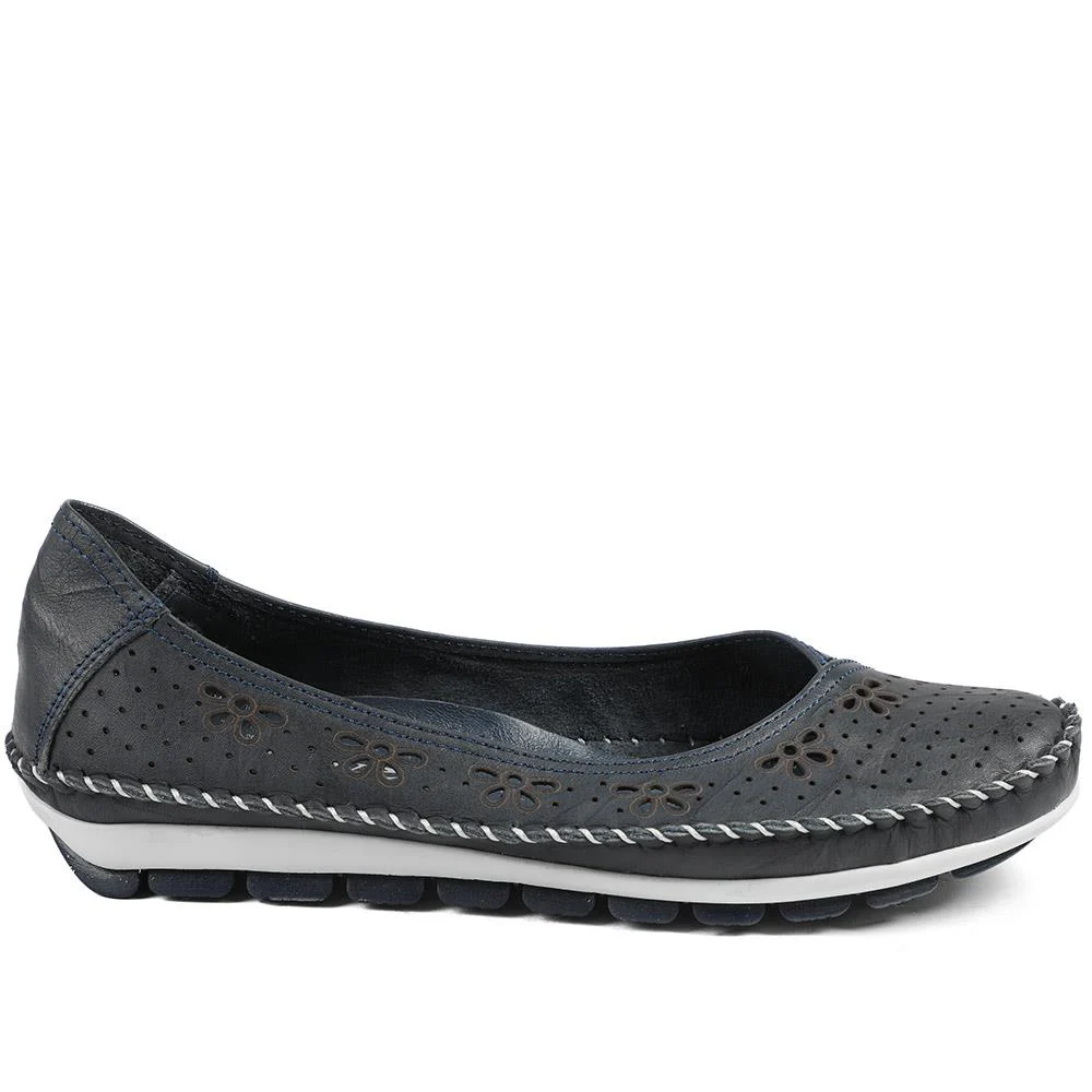 Breathable All Leather Grippy Pumps - SIMIN43001 / 329 020 - Navy - Image 3