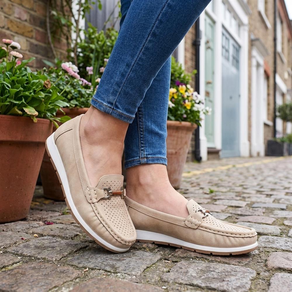 Breathable Buckle Detailed Moccasins - BAIZH41039 / 327 317 - Beige - Image 2