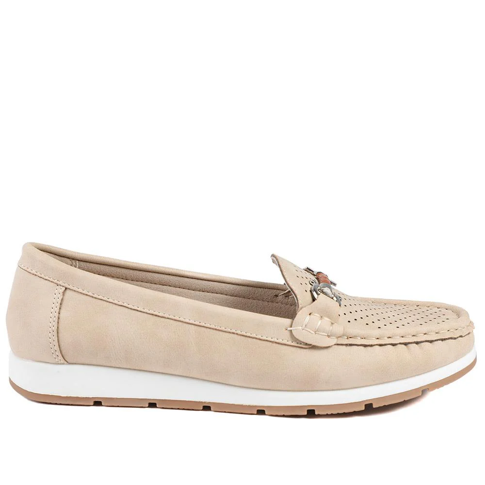 Breathable Buckle Detailed Moccasins - BAIZH41039 / 327 317 - Beige - Image 3