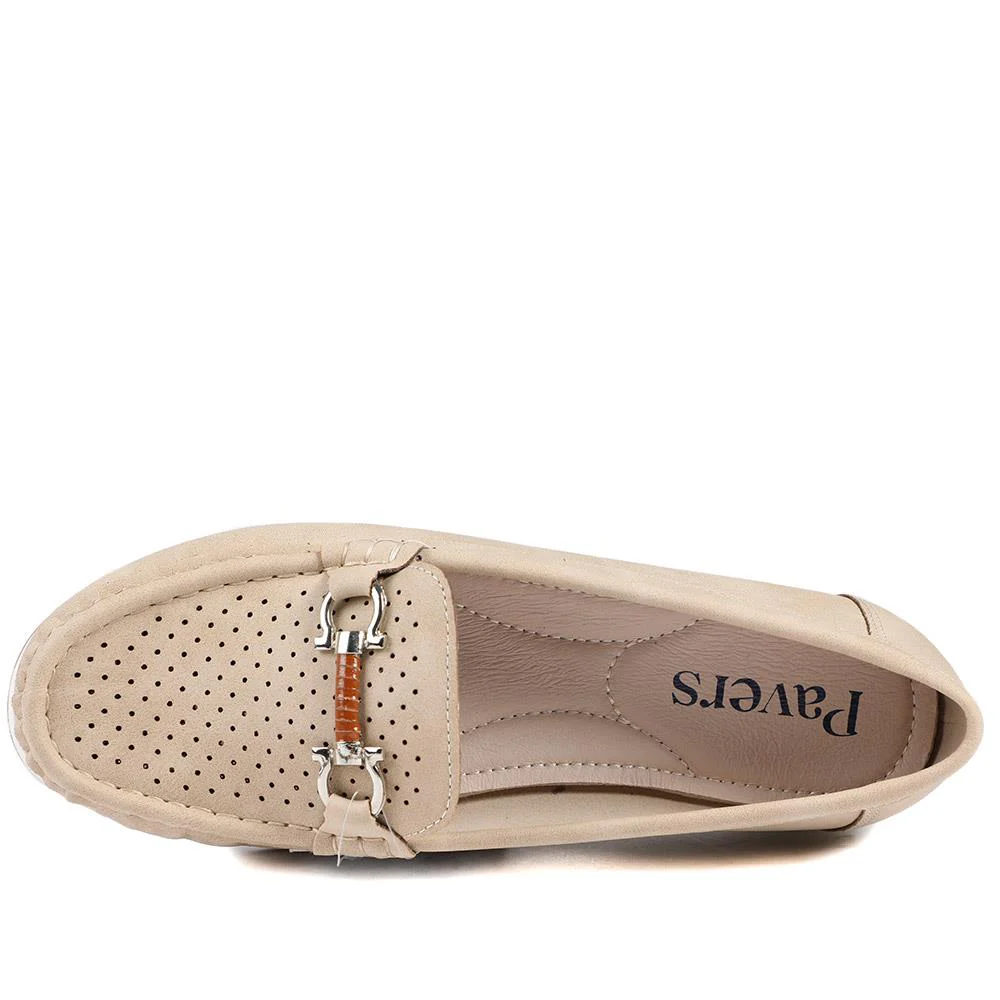 Breathable Buckle Detailed Moccasins - BAIZH41039 / 327 317 - Beige - Image 5