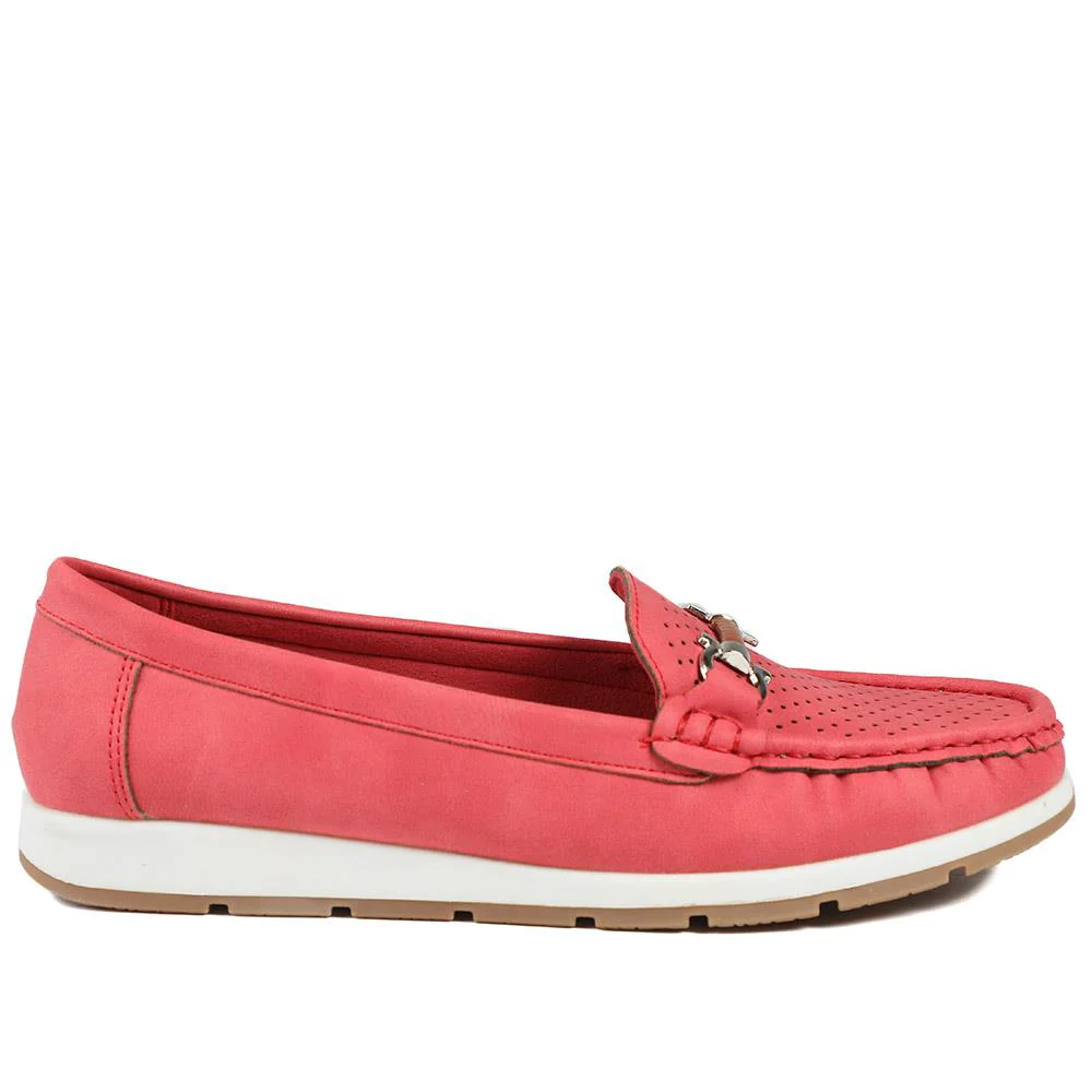 Breathable Buckle Detailed Moccasins - BAIZH41039 / 327 317 - Red - Image 3