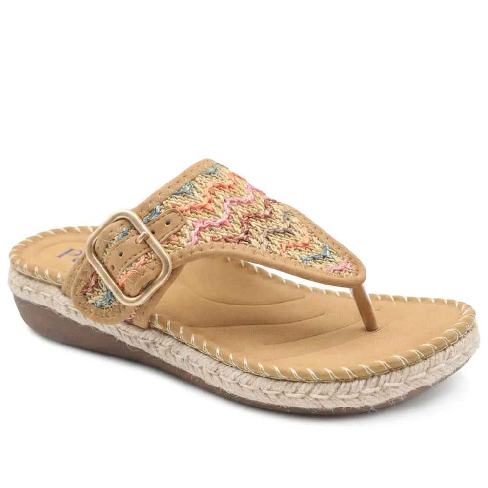 Buckle Detail Fabric Toe Post Sandals - BAIZH43033 / 328 985