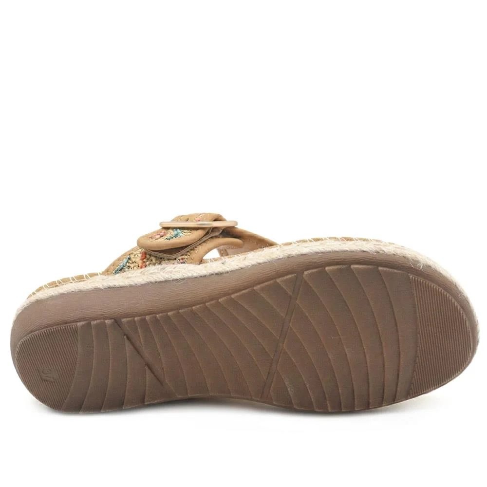 Buckle Detail Fabric Toe Post Sandals - BAIZH43033 / 328 985 - Tan Multi - Image 5