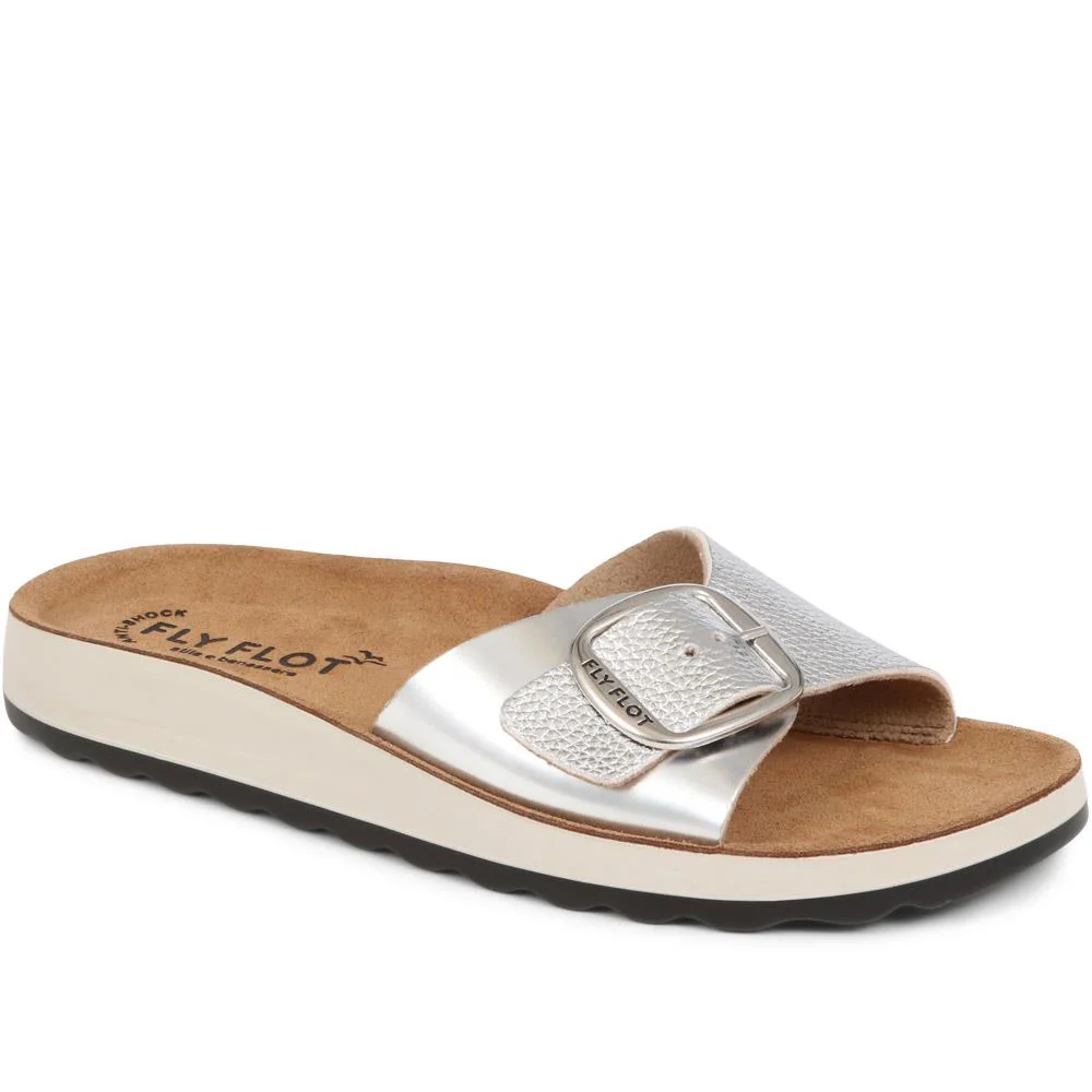 Buckle-Detailed Slip-On Sandals - FLY37049 / 323 228 - Silver