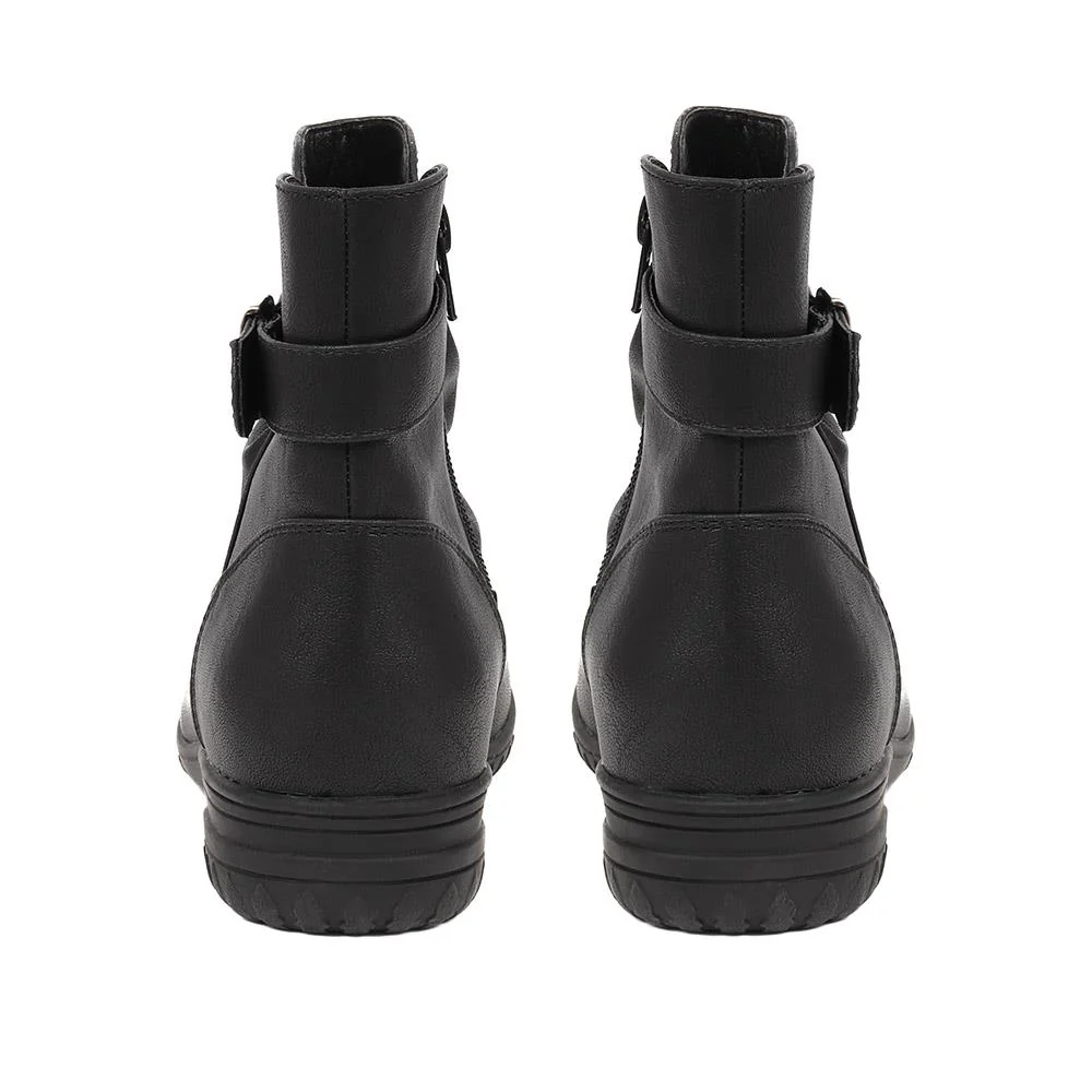 Buckle-Detailed Ankle Boots - WBINS38049 / 324 228 - Black - Image 3
