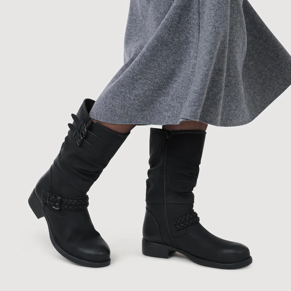 Buckle-Detailed Calf Length Boots - TELOO42003 / 328 283 - Black - Image 5