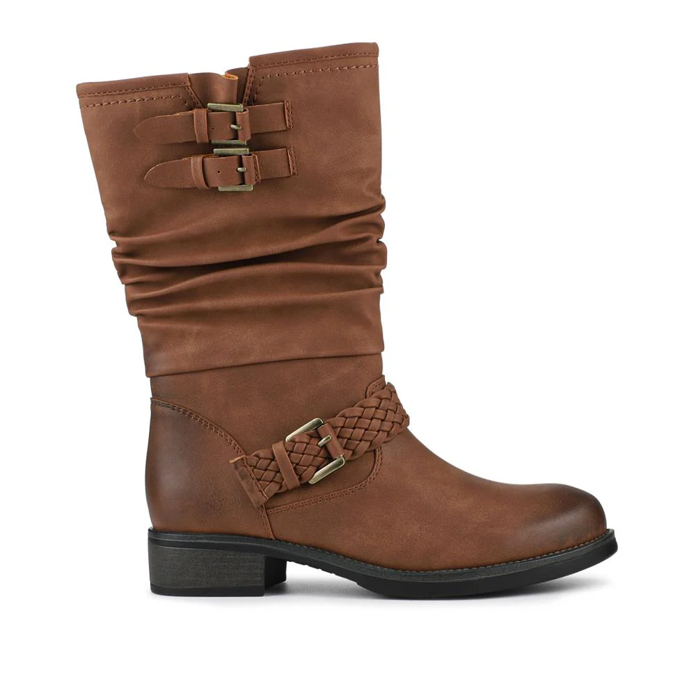 Buckle-Detailed Calf Length Boots - TELOO42003 / 328 283 - Tan - Image 2