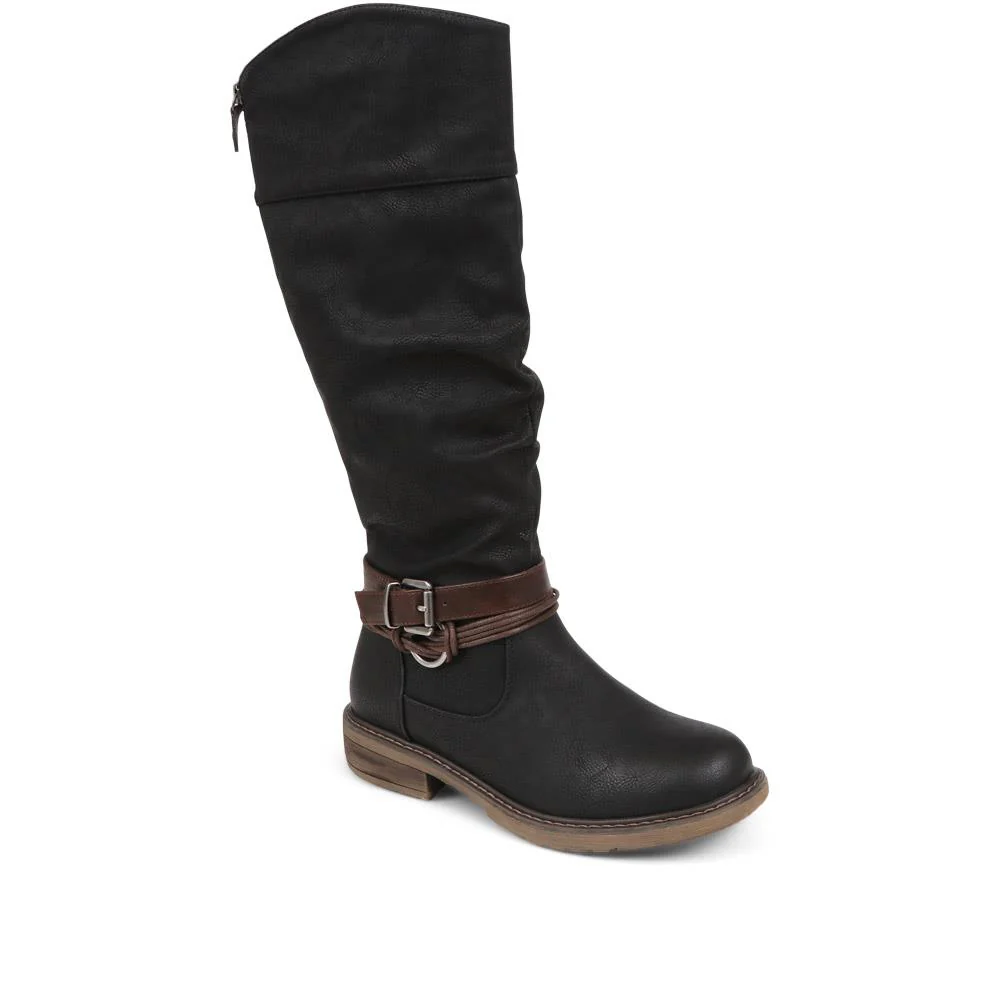 Buckle-Detailed Knee-High Boots - WBINS38070 / 324 380 - Black