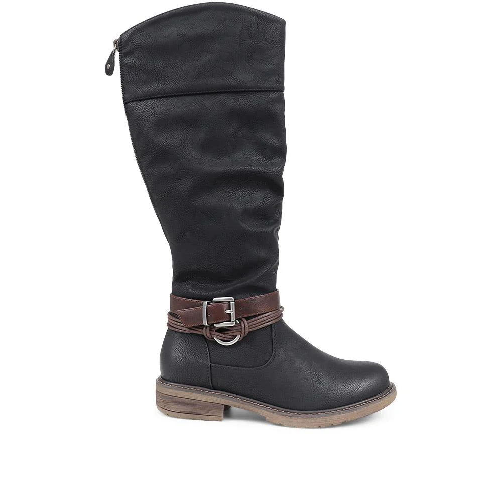 Buckle-Detailed Knee-High Boots - WBINS38070 / 324 380 - Black - Image 2