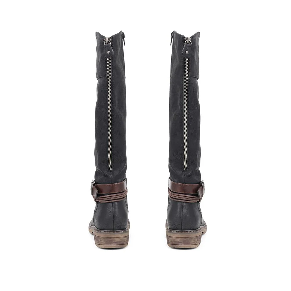 Buckle-Detailed Knee-High Boots - WBINS38070 / 324 380 - Black - Image 3