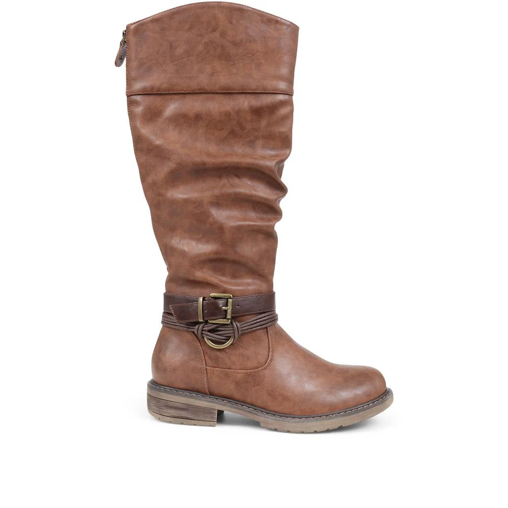 Buckle-Detailed Knee-High Boots - WBINS38070 / 324 380 - Brown - Image 2