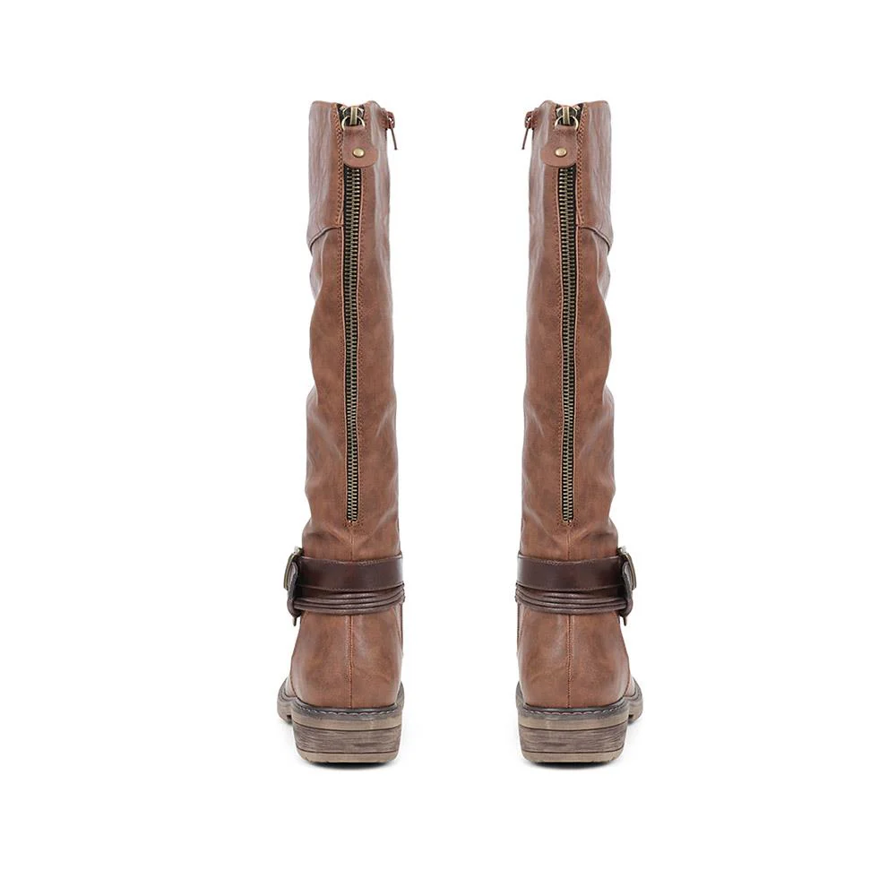 Buckle-Detailed Knee-High Boots - WBINS38070 / 324 380 - Brown - Image 3