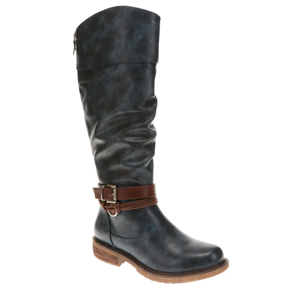 Buckle-Detailed Knee-High Boots - WBINS38070 / 324 380 - Navy