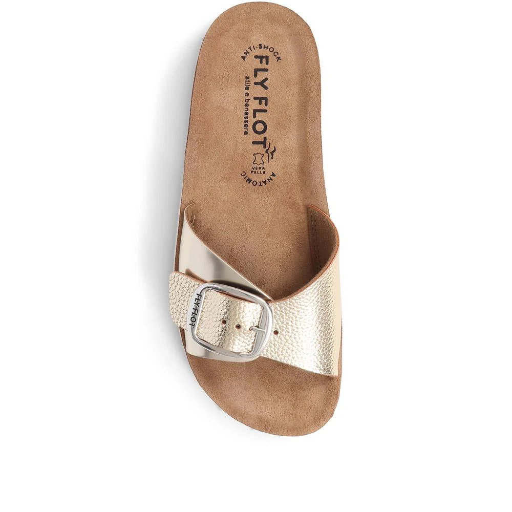 Buckle-Detailed Slip-On Sandals - FLY37049 / 323 228 - Gold - Image 3