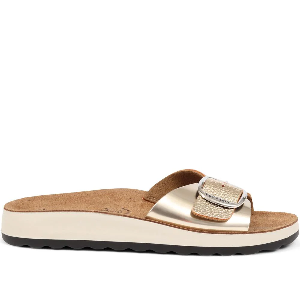 Buckle-Detailed Slip-On Sandals - FLY37049 / 323 228 - Gold - Image 5