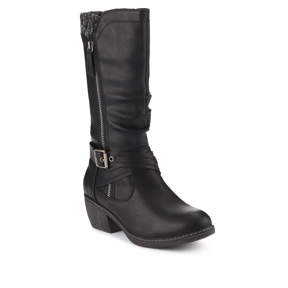 Buckle-Detailed Slouch Long Boots - WOIL40021 / 326 323 - Black