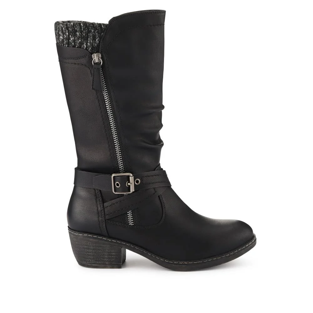 Buckle-Detailed Slouch Long Boots - WOIL40021 / 326 323 - Black - Image 2
