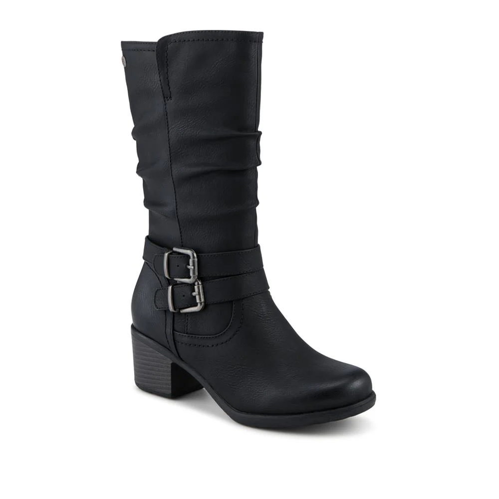 Buckle Detailed Stacked Heel Biker Boots - WOIL42046 / 328 334