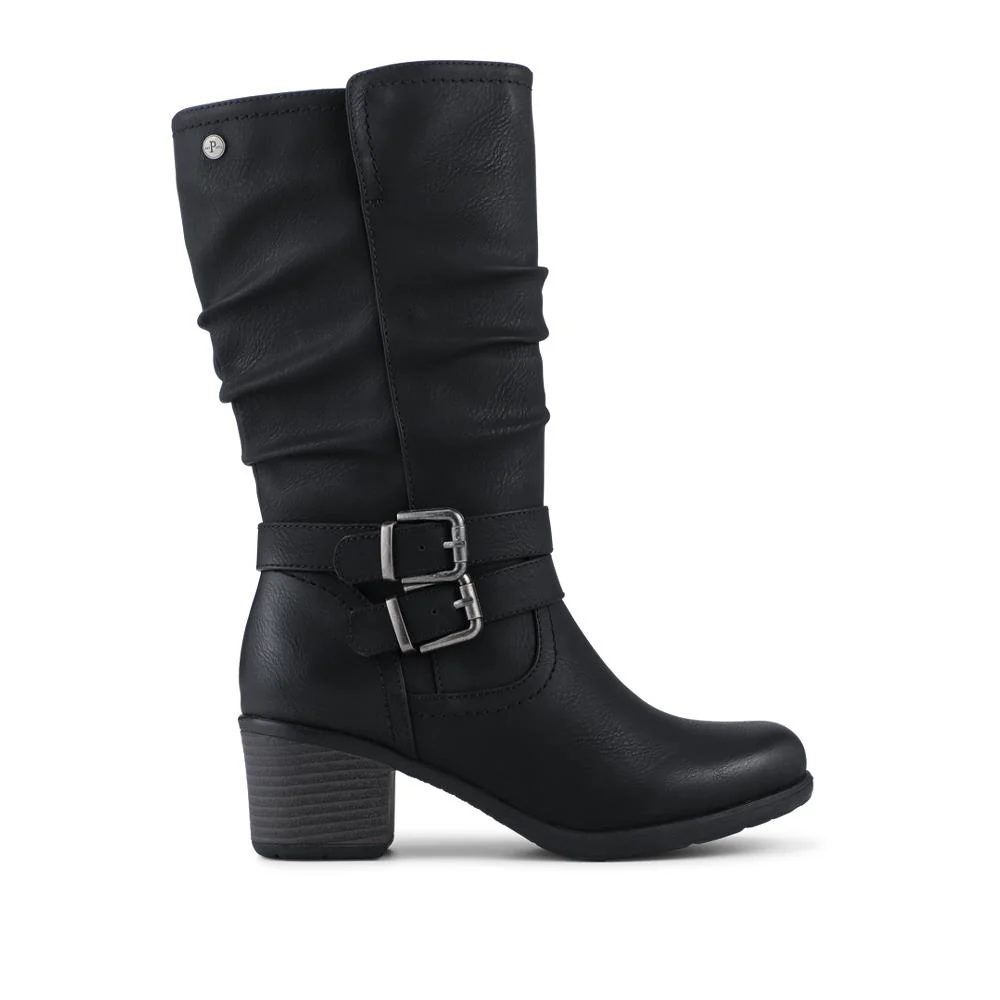 Buckle Detailed Stacked Heel Biker Boots - WOIL42046 / 328 334 - Black - Image 2