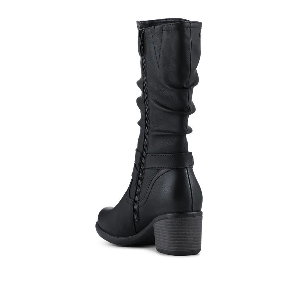 Buckle Detailed Stacked Heel Biker Boots - WOIL42046 / 328 334 - Black - Image 3