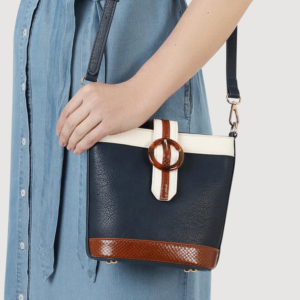 Buckle-Fasten Cross-Body Bag - RIM41000 / 326 886 - Navy Tan - Image 3