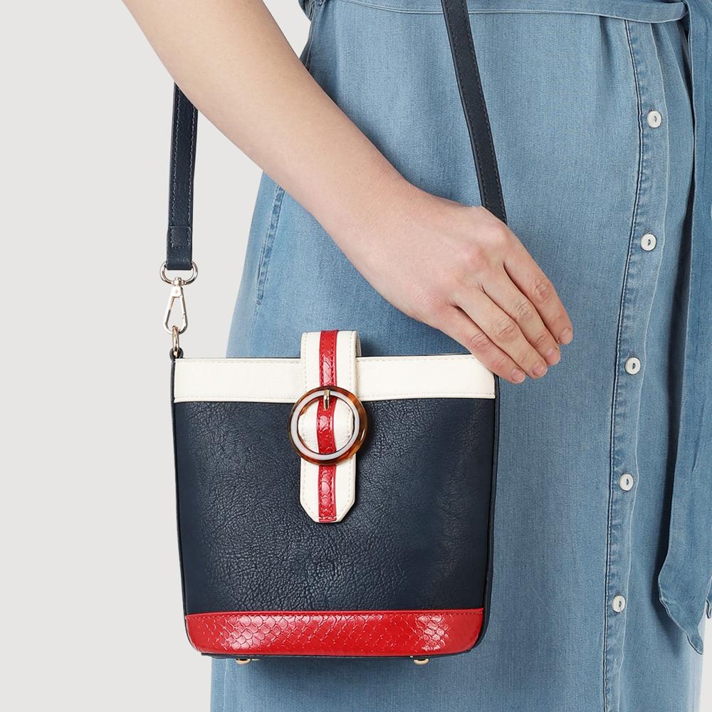 Buckle-Fasten Cross-Body Bag - RIM41000 / 326 886 - White-Navy-Red - Image 3