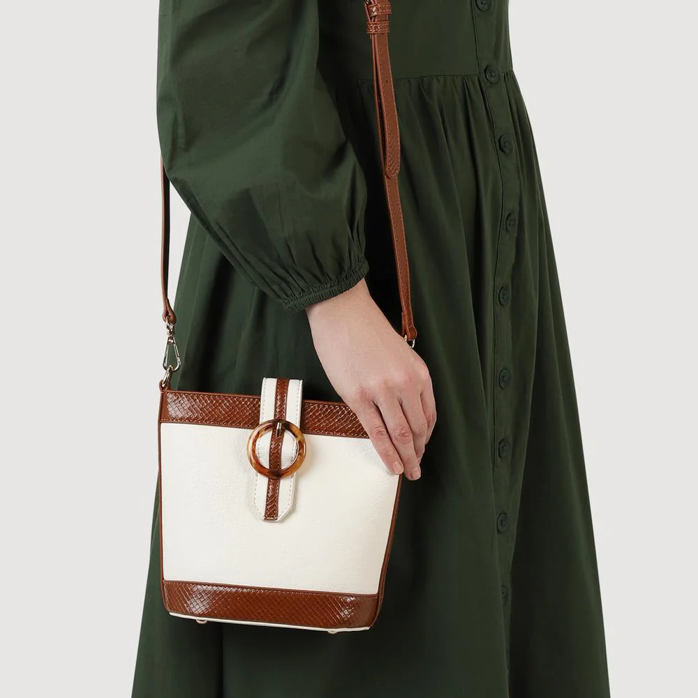 Buckle-Fasten Cross-Body Bag - RIM41000 / 326 886 - White-Tan - Image 3