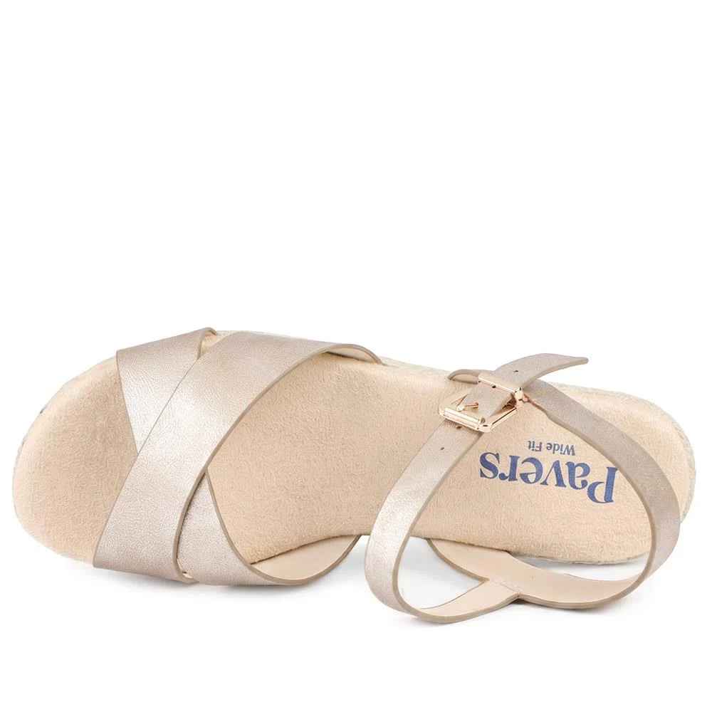 Wide Fit Buckle Fasten Strappy Espadrilles - WBINS43079 / 329 284 - Gold - Image 4