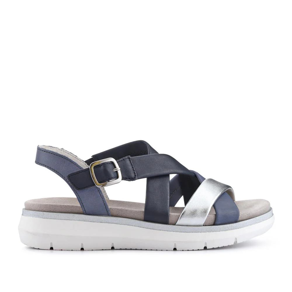 Buckle-Fastened Leather Sandals - DRS41509 / 327 088 - Navy Multi - Image 2