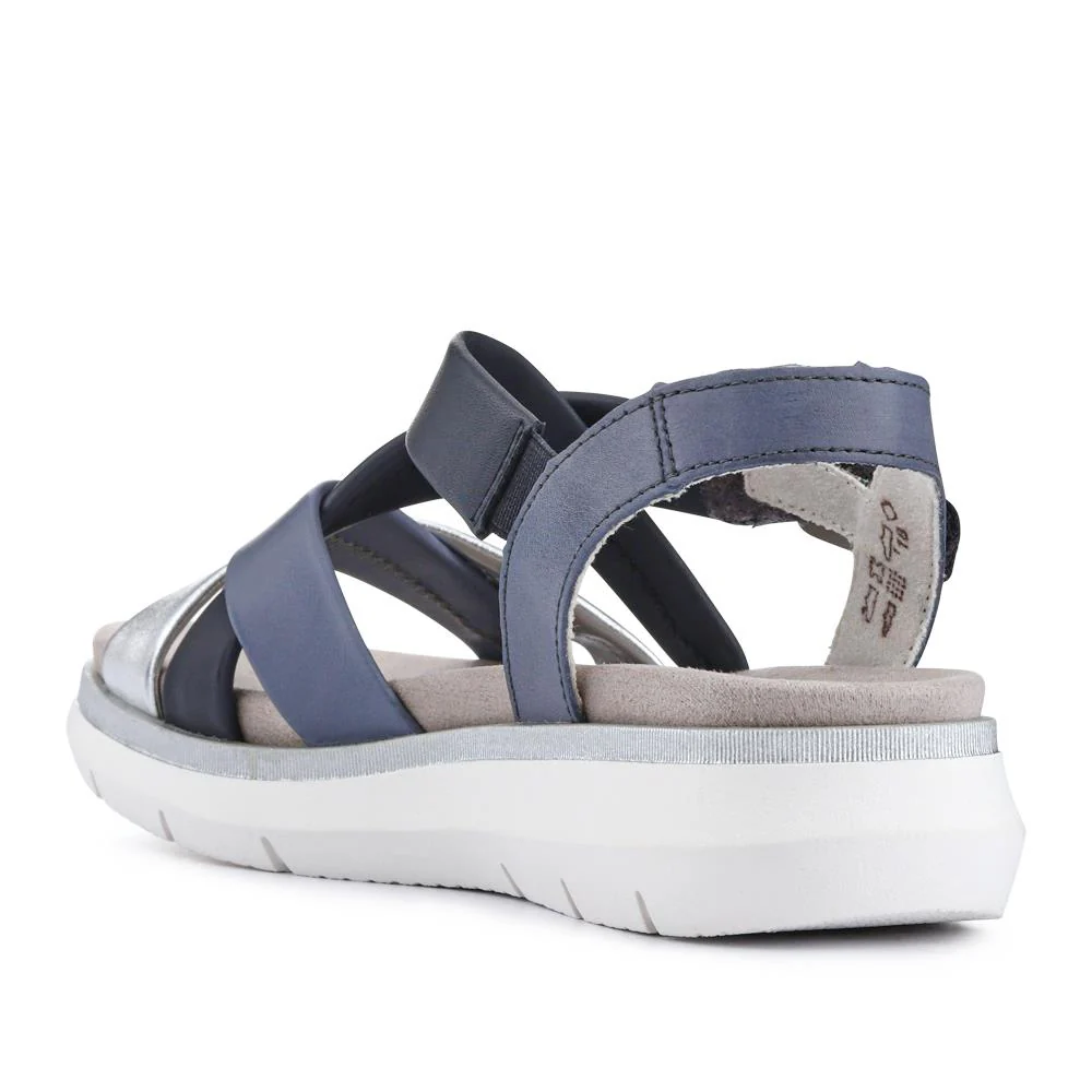 Buckle-Fastened Leather Sandals - DRS41509 / 327 088 - Navy Multi - Image 3
