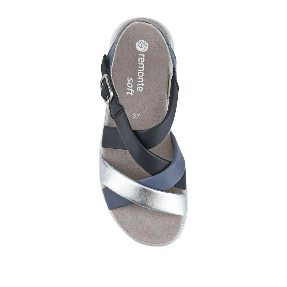 Buckle-Fastened Leather Sandals - DRS41509 / 327 088 - Navy Multi - Image 4