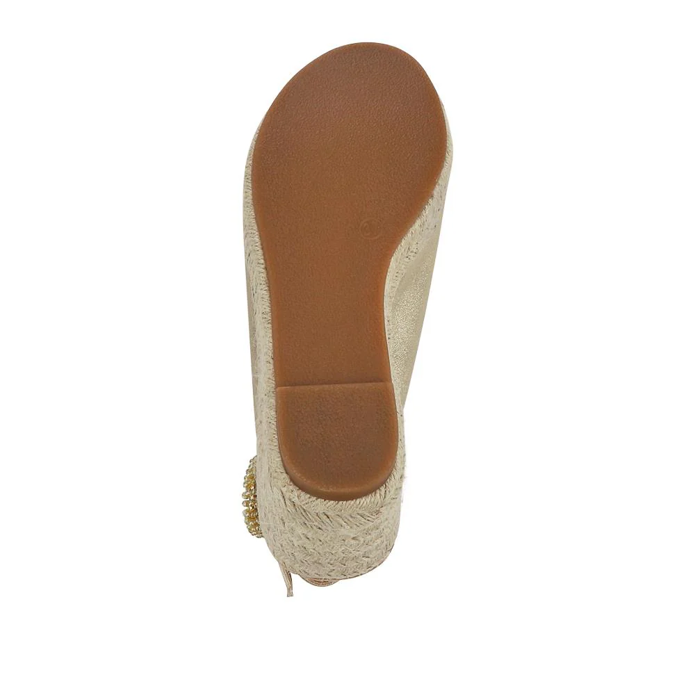 Buckle Fastening Wedge Espadrilles - WBINS41057 / 327 257 - Gold - Image 6