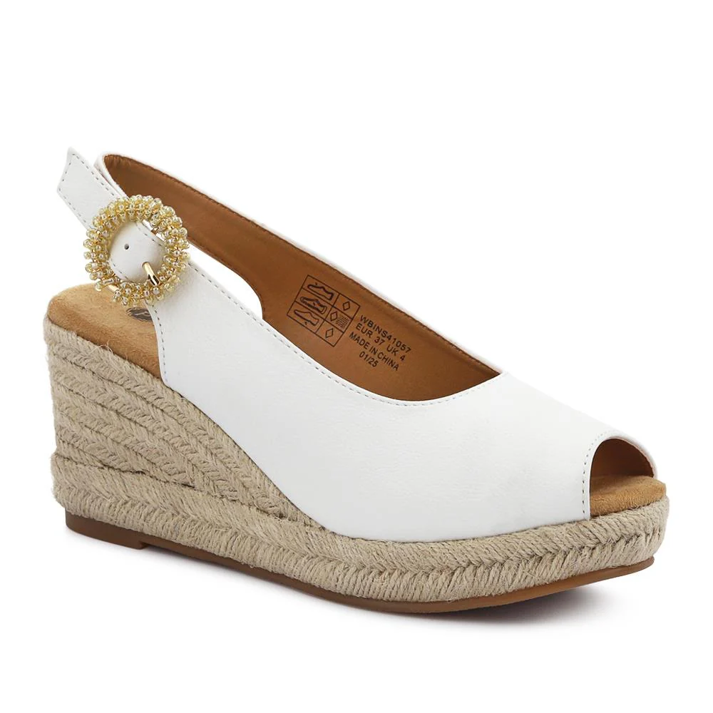 Buckle Fastening Wedge Espadrilles - WBINS41057 / 327 257 - White