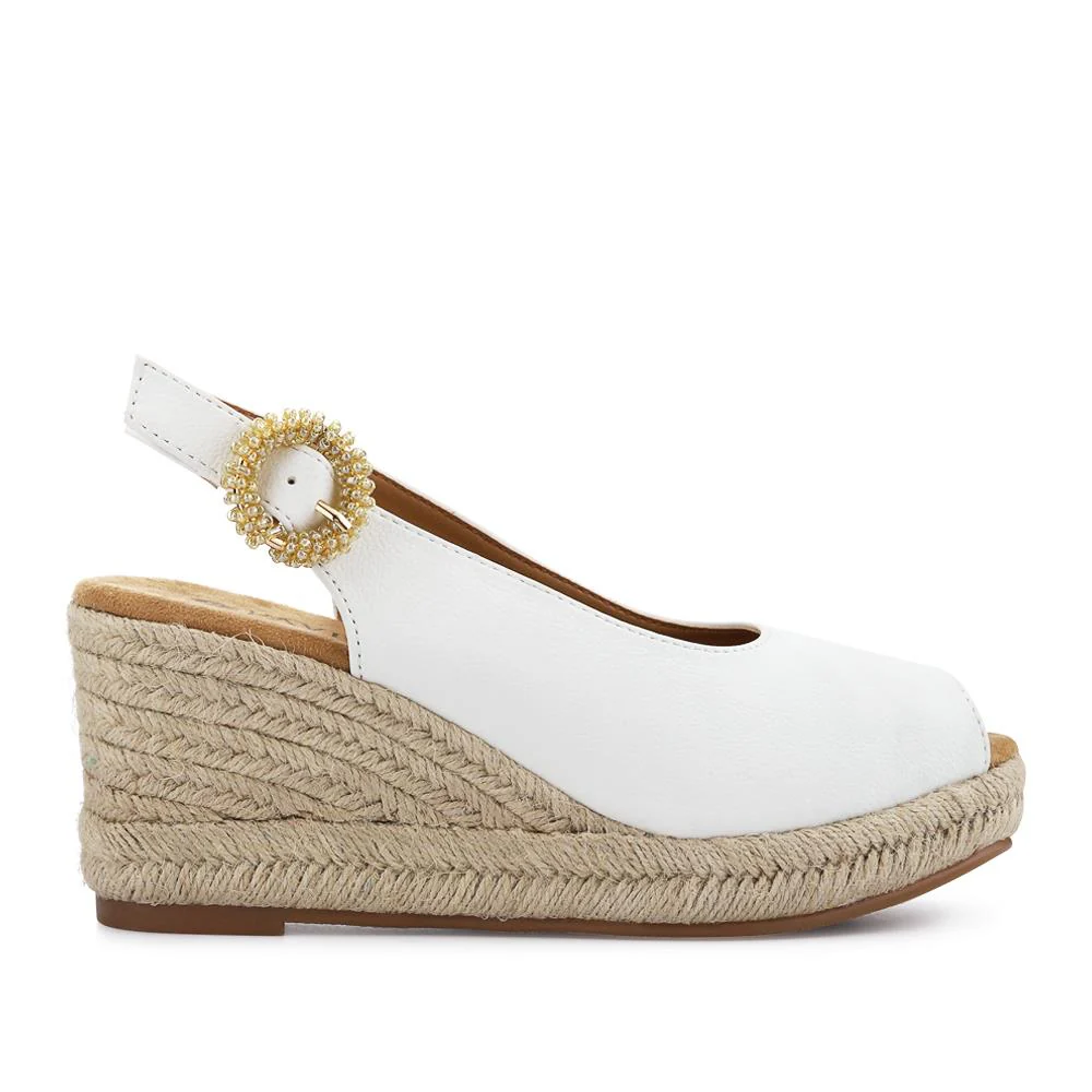 Buckle Fastening Wedge Espadrilles - WBINS41057 / 327 257 - White - Image 3