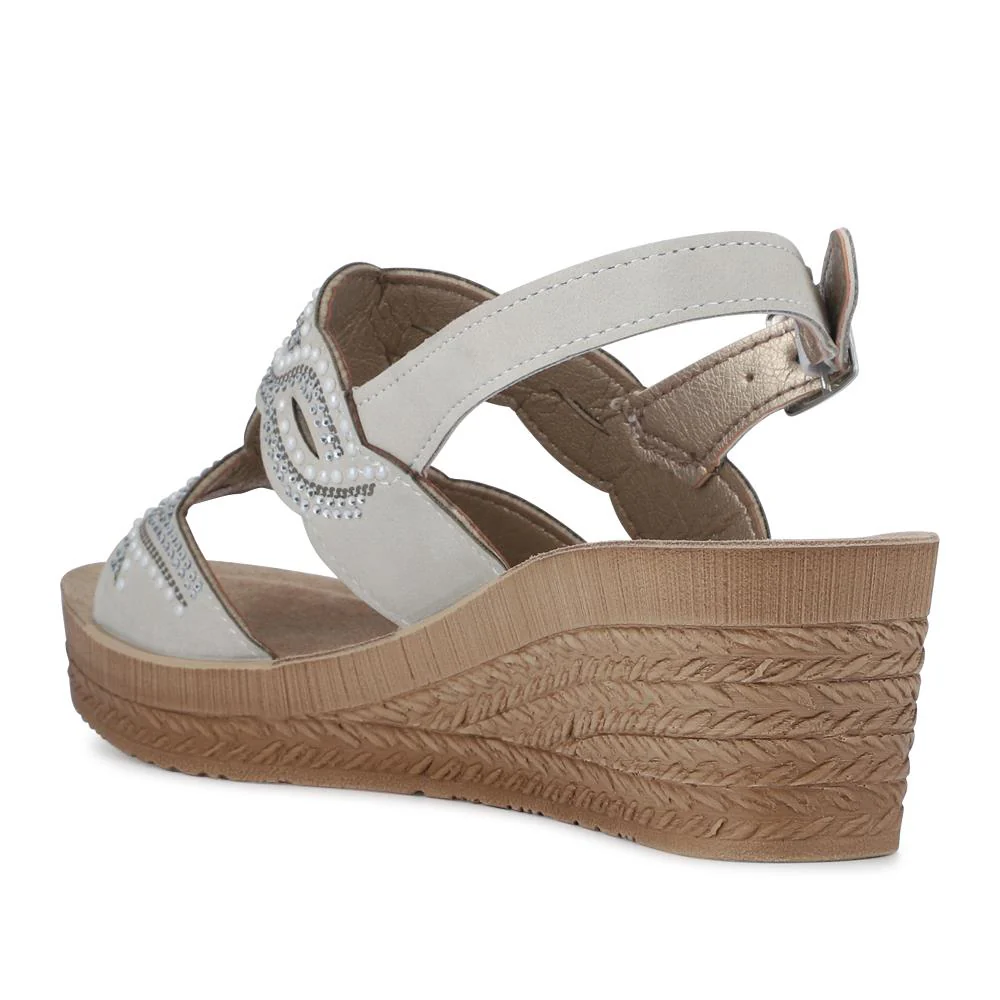 Buckle-Fastening Wedge Sandals - INB41031 / 327 320 - White - Image 3
