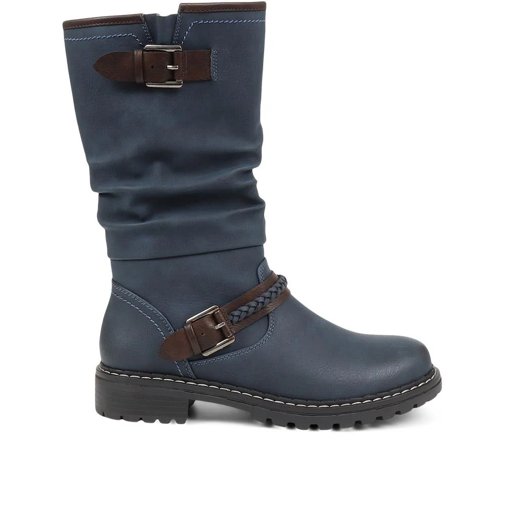 Buckle Mid Calf Boots - TELOO38009 / 324 493 - Navy - Image 2