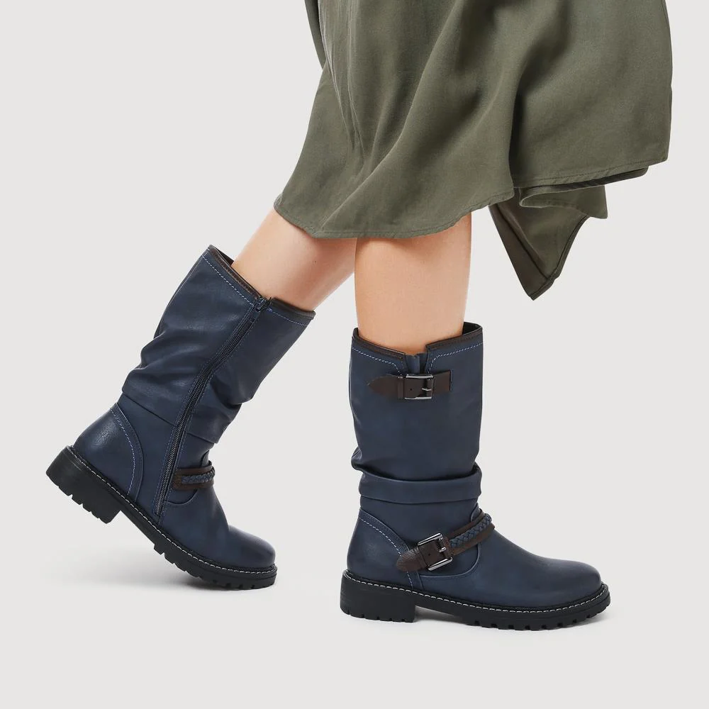 Buckle Mid Calf Boots - TELOO38009 / 324 493 - Navy - Image 5