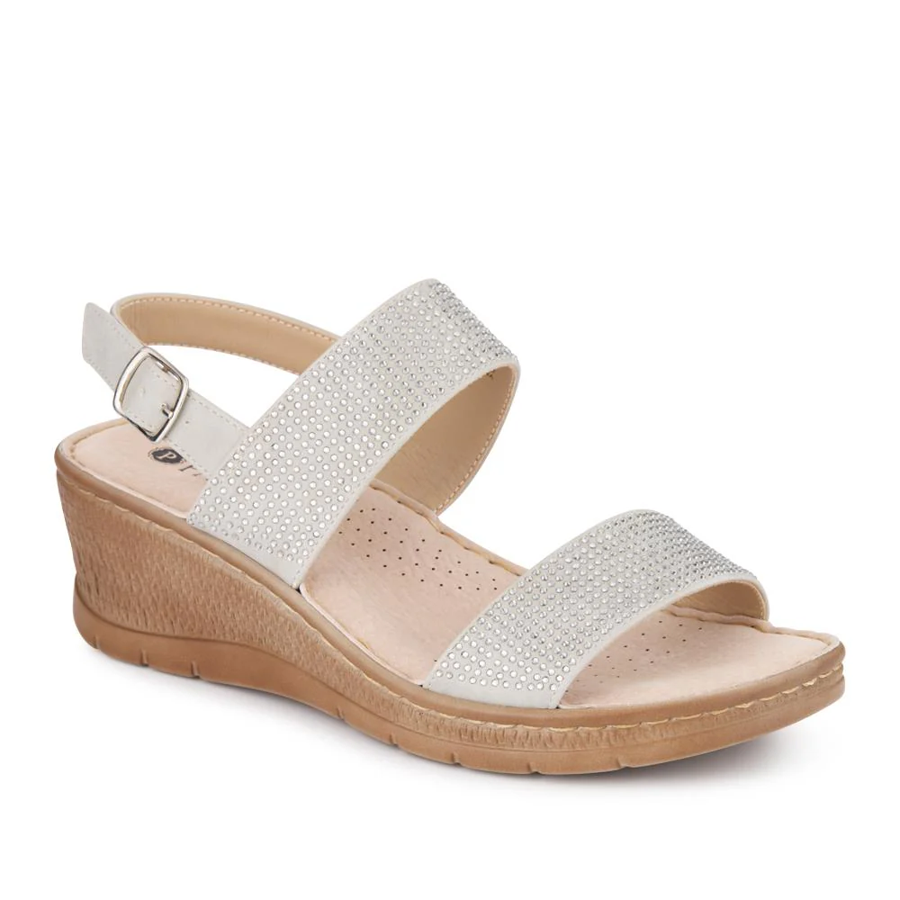Buckle-Up Wedge Sandals - BAIZH41031 / 327 300 - Light Grey
