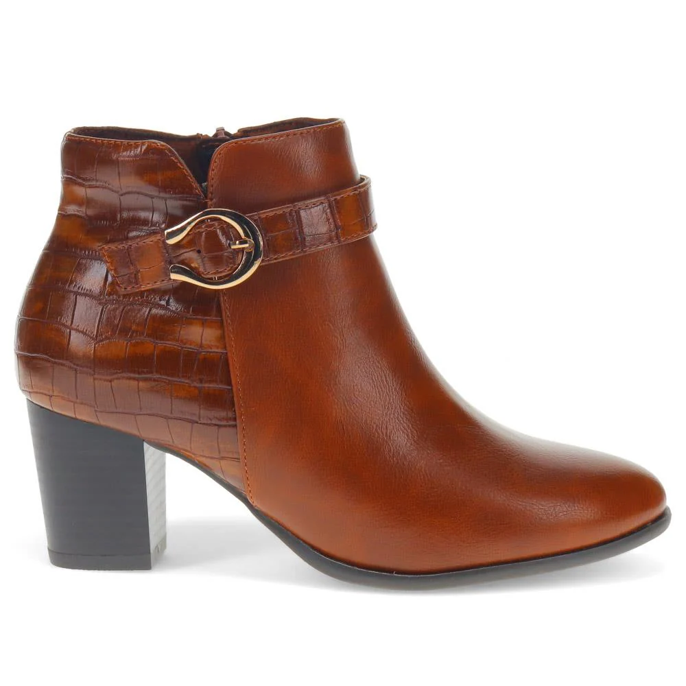 Buckled Block-Heeled Ankle Boots - BELTREN40003 / 326 058 - Tan - Image 2