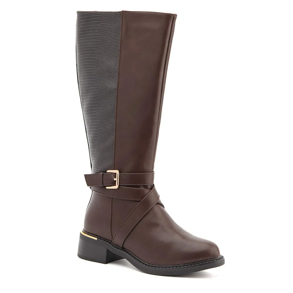 Buckled Calf-Length Boots - WBINS40109 / 325 985 - Brown