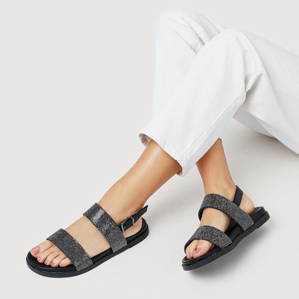 Buckled Slingback Sandals - PLAN41011 / 327 142 - Black - Image 5