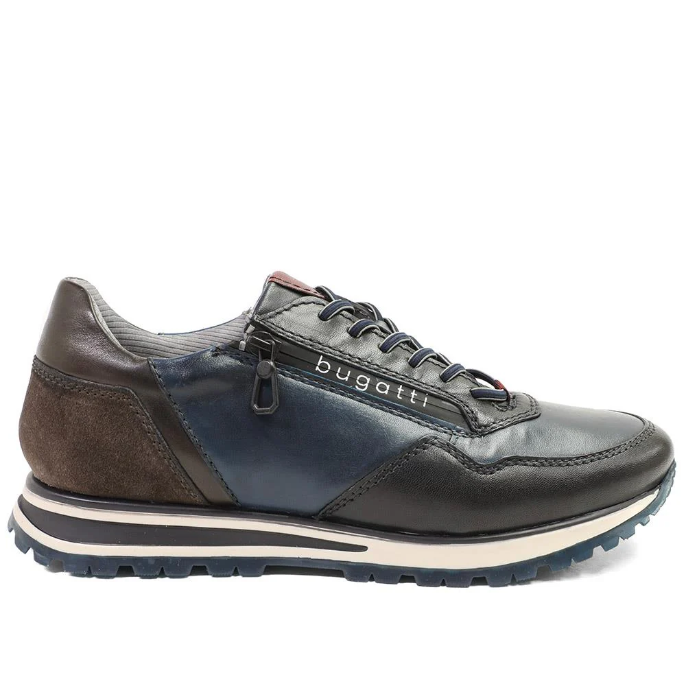 Bugatti Zip Fasten Leather Trainers - BUG42510 / 328 320 - Navy Multi - Image 2
