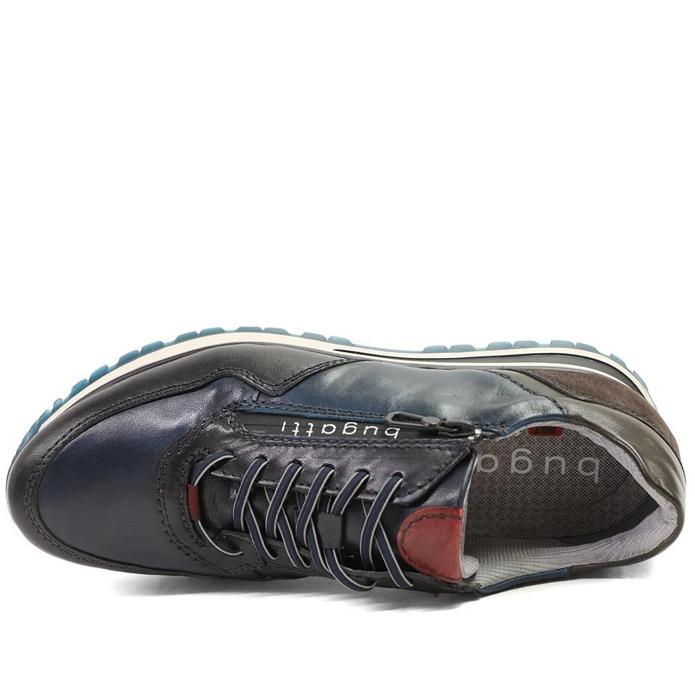 Bugatti Zip Fasten Leather Trainers - BUG42510 / 328 320 - Navy Multi - Image 4