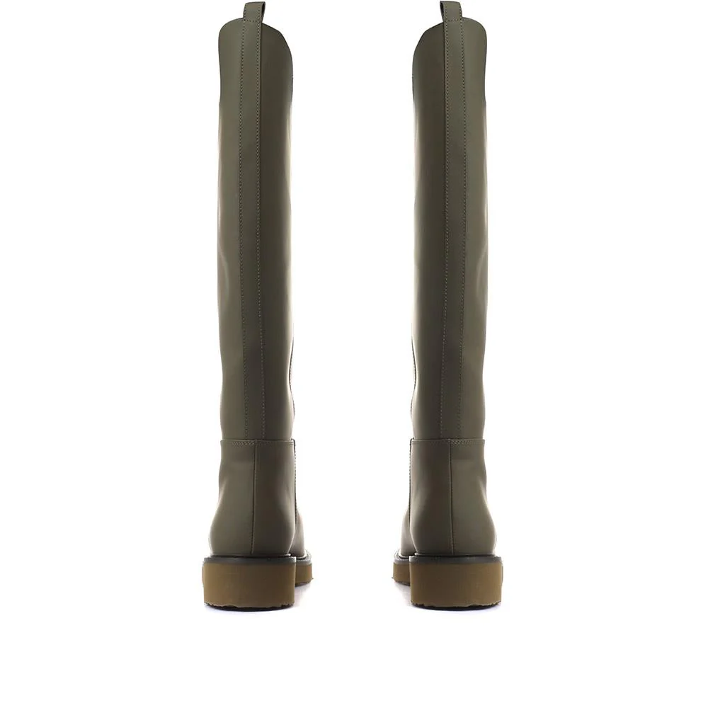 Cadee Leather Knee High Boots - CADEE / 321 287 - Khaki - Image 3