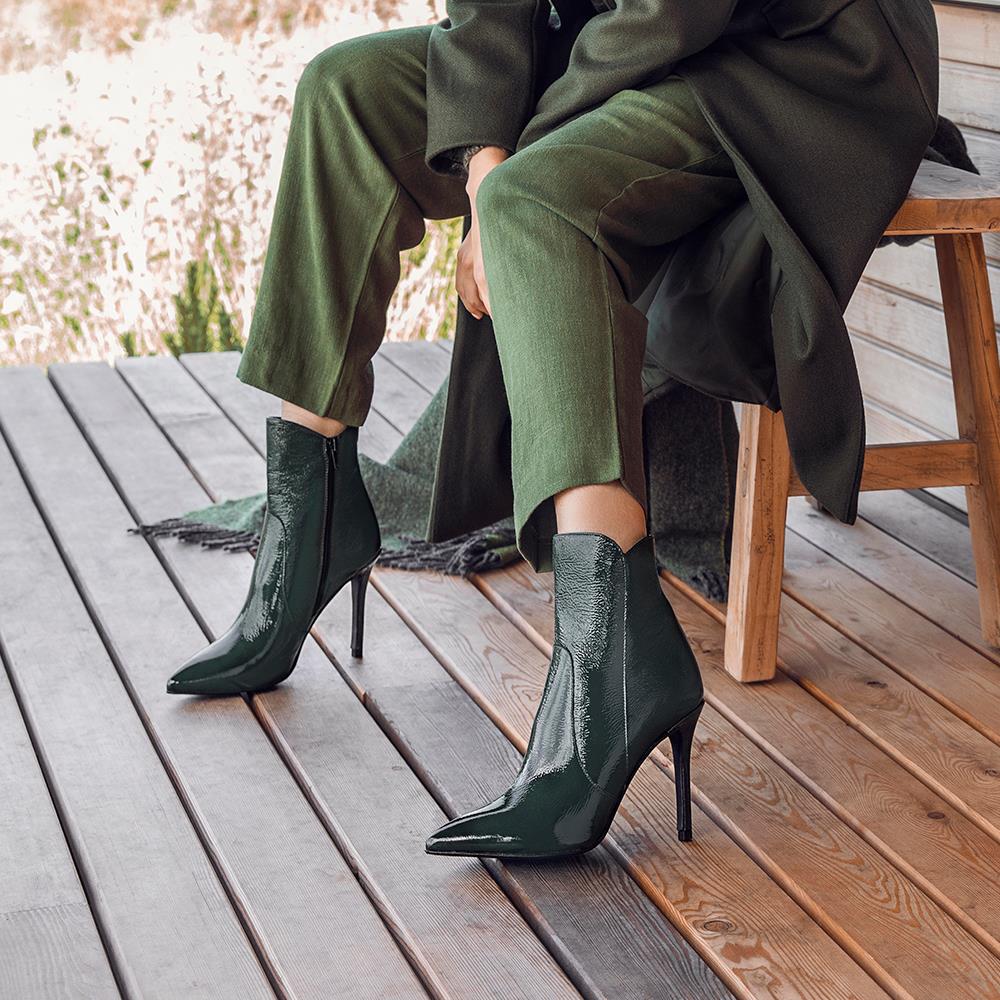 Cadence Heeled Leather Ankle Boots - CADENCE / 322 536 - Green - Image 5